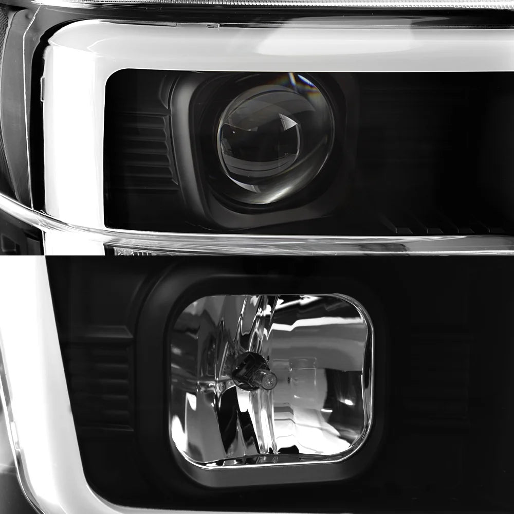 Black LED Tube Projector Headlights Pair G86745