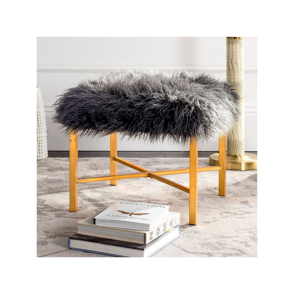 Grey Faux Sheepskin Bench P90099