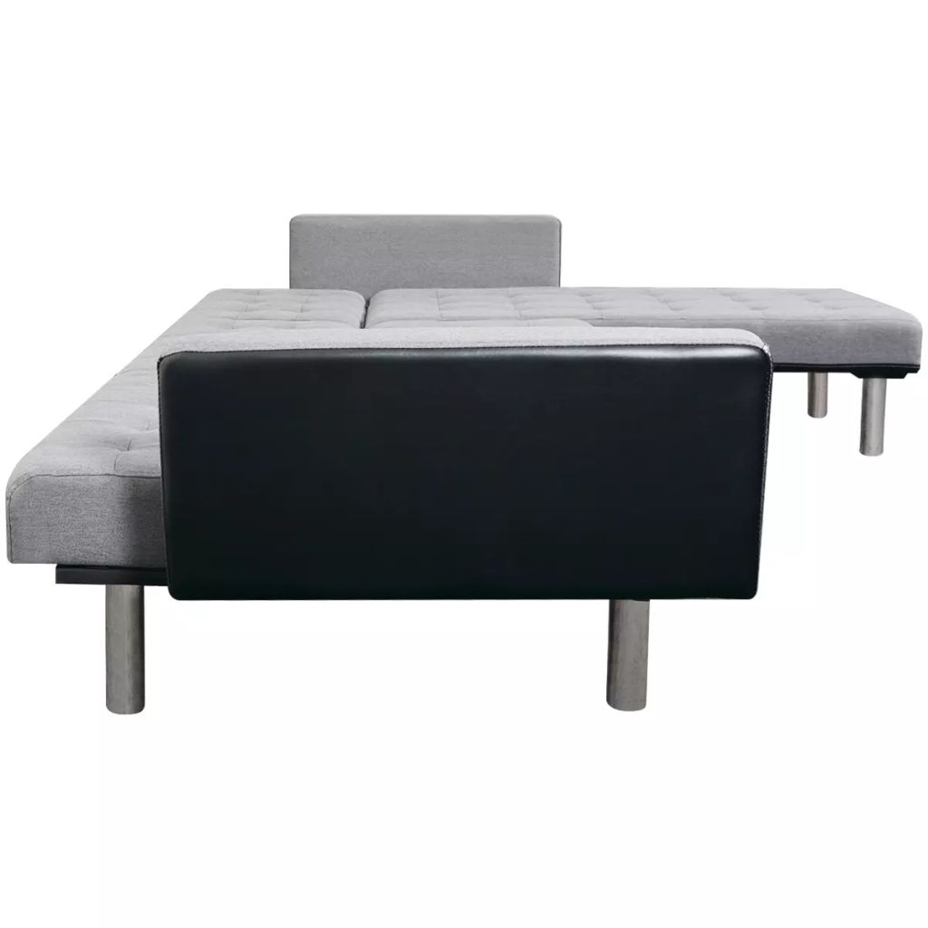 Fabric L-shaped Sofa Bed Black and Gray J9351
