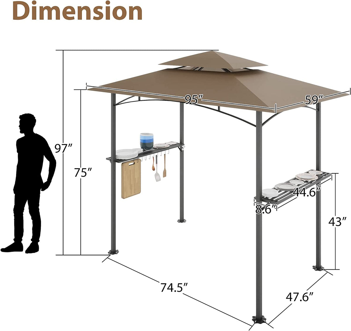 Khaki 8 x 5 FT Grill Canopy with Air Vent U3472