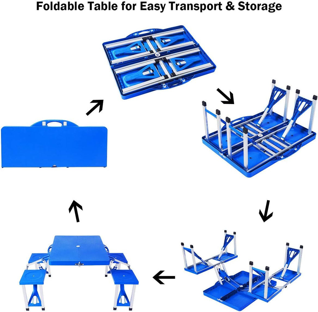 Blue Aluminum Frame Folding Picnic Table with 4 Stools C806
