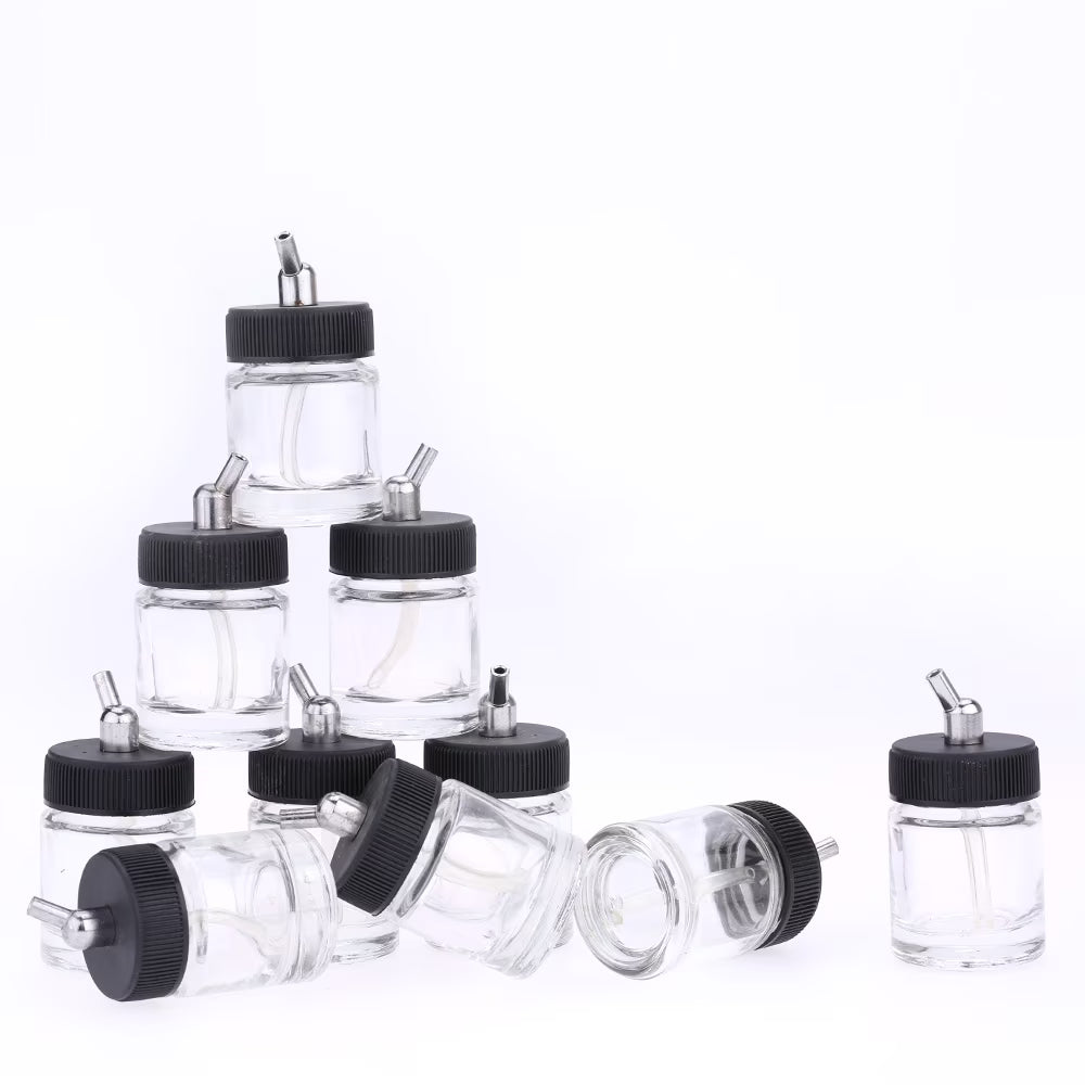 10PCS Airbrush Glass Bottles with 30° Angle Adapter Lid J434