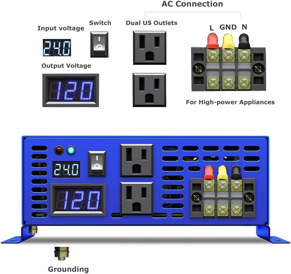 3500W Pure Sine Wave Power Inverter DC 24V to AC 110V 120V with LCD Display T501