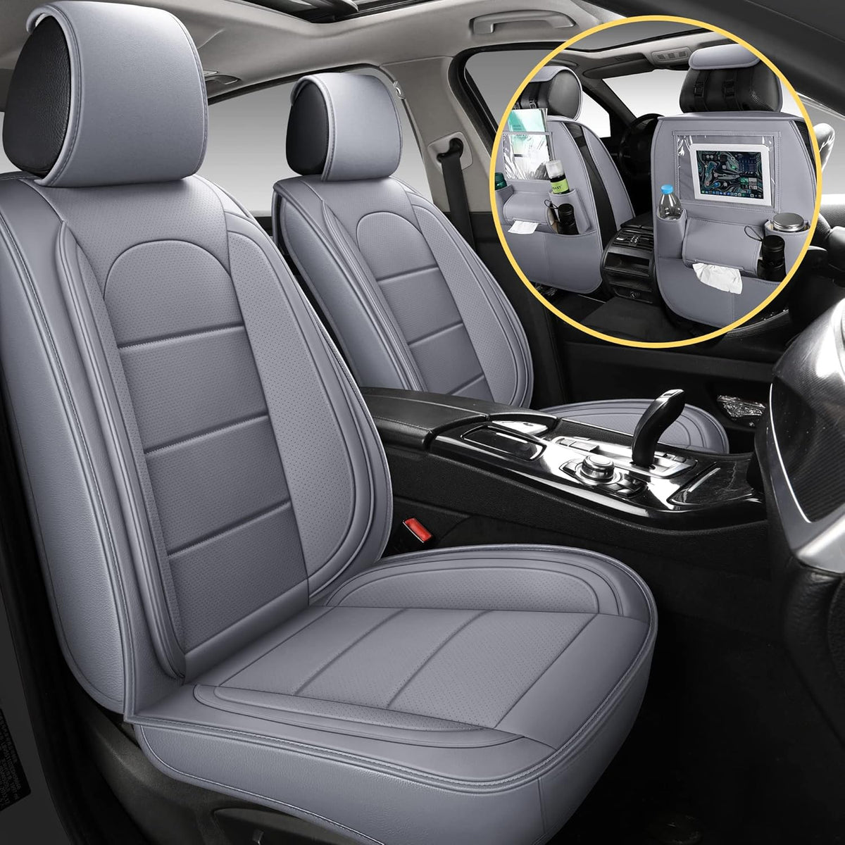 Grey Leather Full Set Car Seat Covers W757335