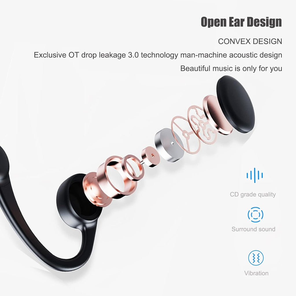 Black Bone Conduction Open Ear Headphones with Mic, 8G Memory, IPX 8 Waterproof, Pack of 2 X653006