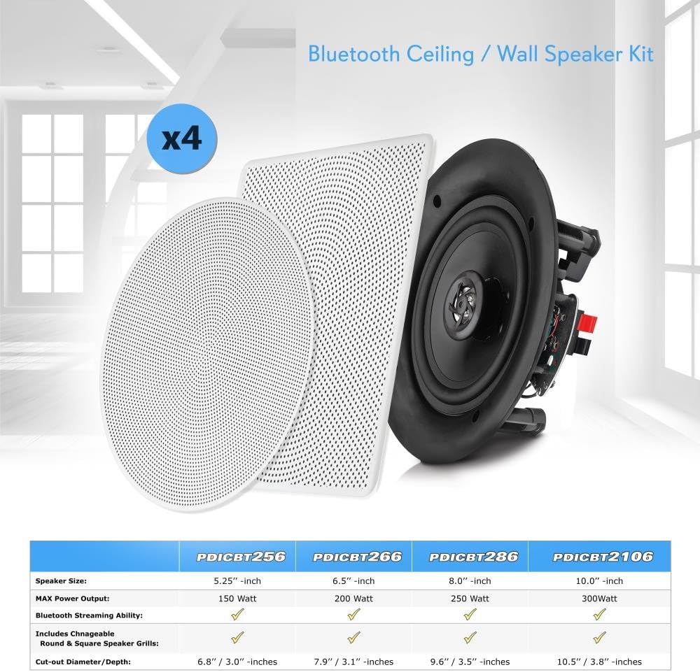 8” 4 Bluetooth 2-Way In-wall In-ceiling Speaker System with Polypropylene Cone & Tweeter U163062