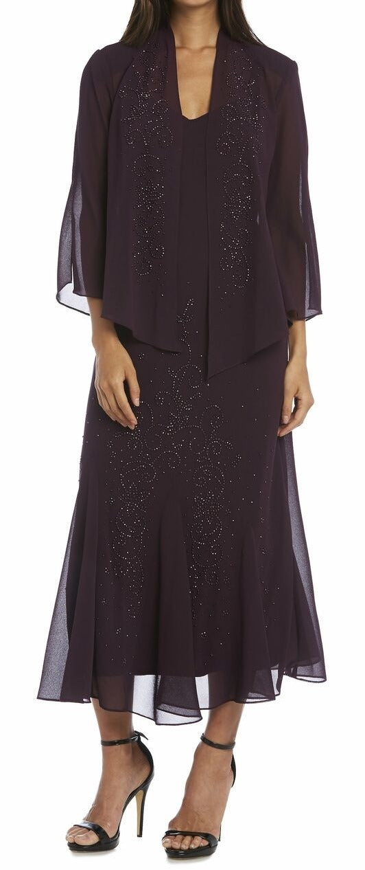 Chiffon Sleeveless Dress With Cardigan R7579