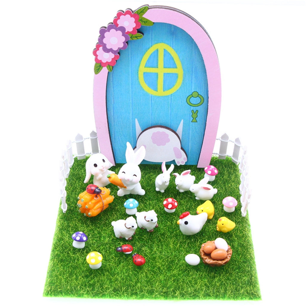 Dollhouse Miniature Easter Rabbit Door Model Photo Props P7354