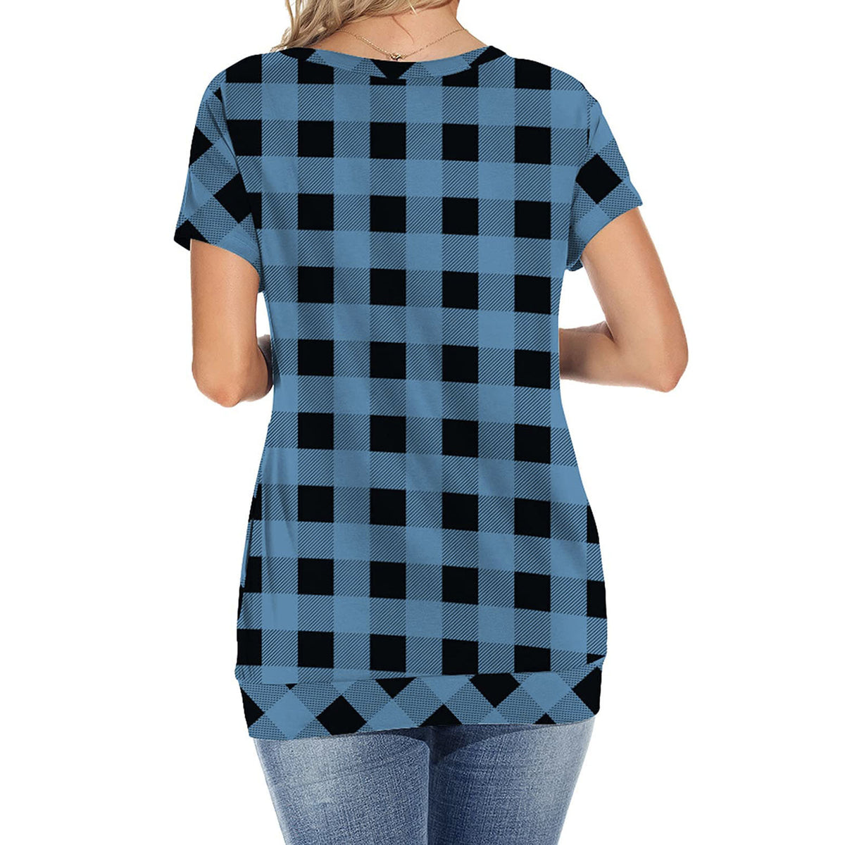 Plaid Short Sleeve Tunic Top with Pocket K75500