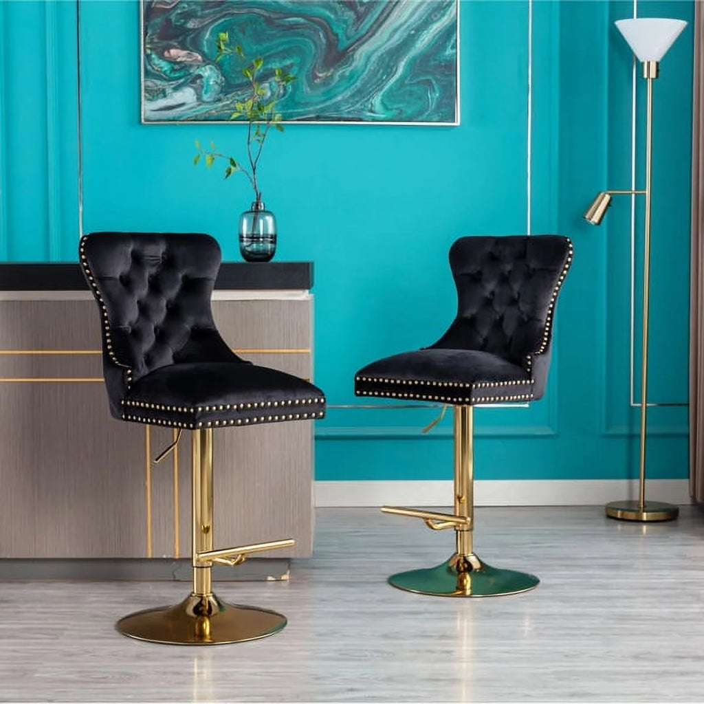 Black Velvet Swivel Bar Stools, Set of 2 U3795