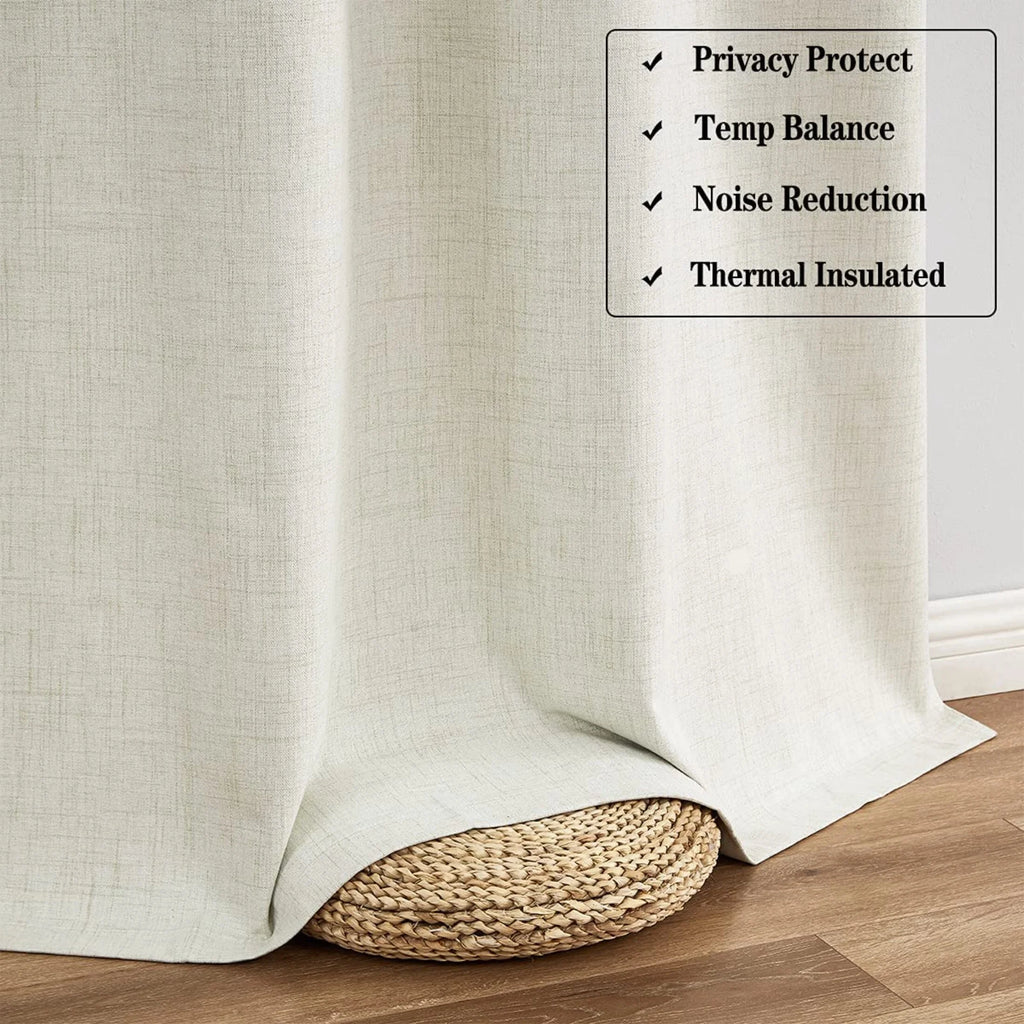 Natural Linen Blackout Curtains 84"Lx52"W Ivory Grommet Top, 2 E589142