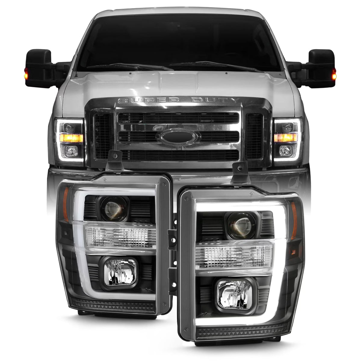 Black LED Tube Projector Headlights Pair G86745