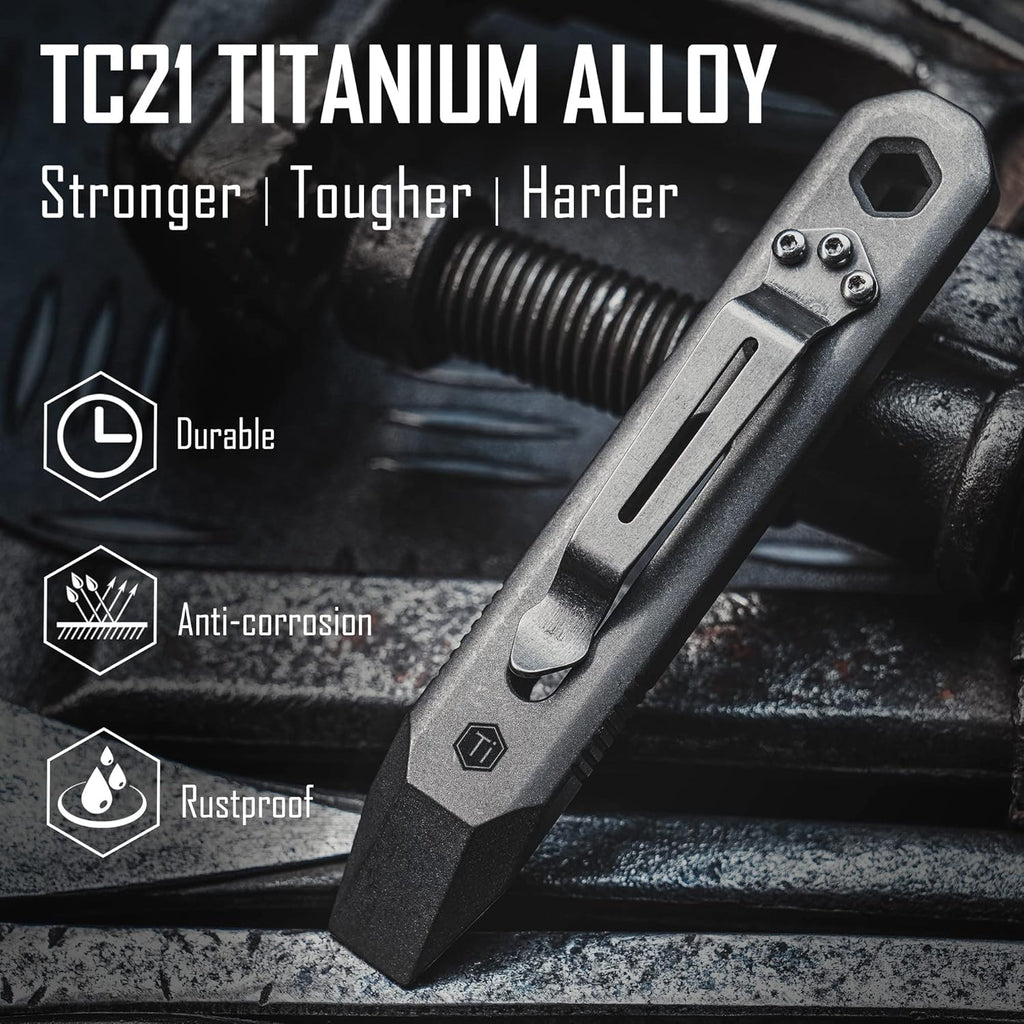 Titanium EDC Pry Bar Multi Tool with Screw Bit Driver & Pocket Clip Pack of 2 L955737