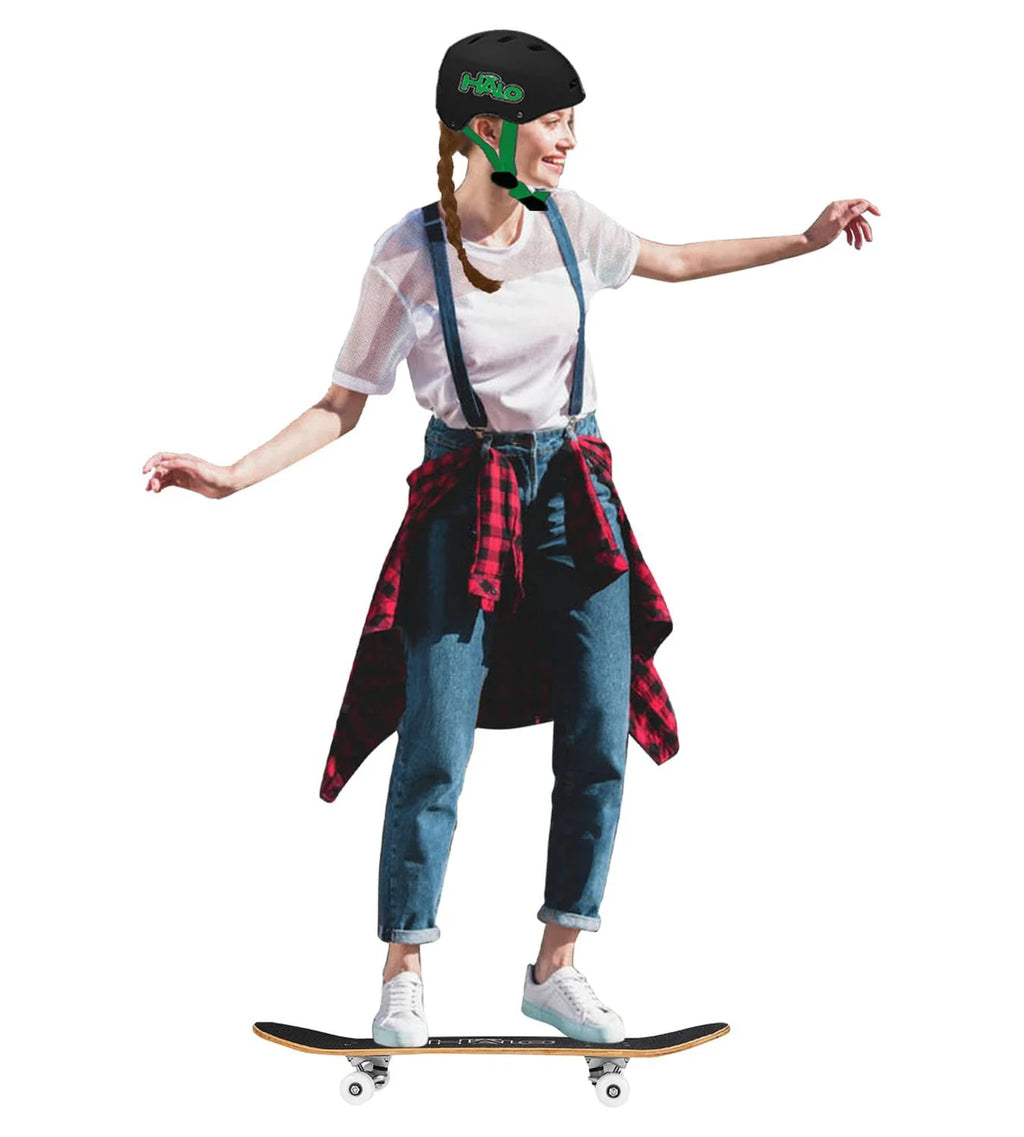 Green Terra Skateboard Combo with Double Kick-Tail Deck and 60mm Wheels, Black Skateboarding Helmet with Adjustable Sizing U56246