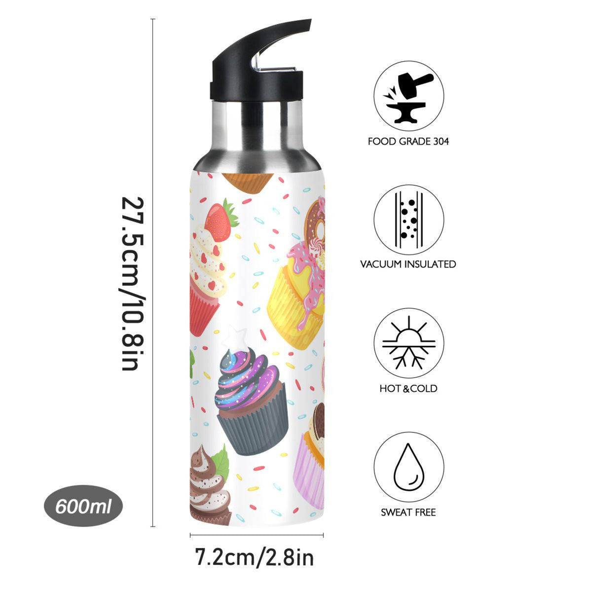 Stainless Steel Insulated Thermos Vacuum Flask Water Bottle with Straw Lid O6786