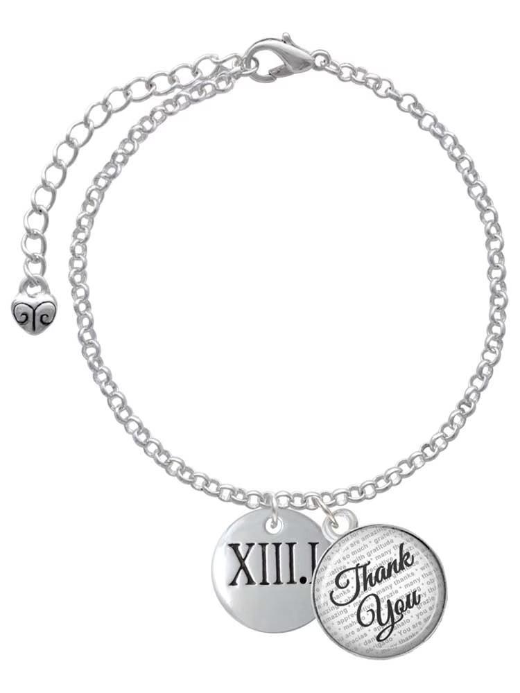 Silvertone Half Marathon Roman Numeral Charm Bracelet, 6"+2" P9857