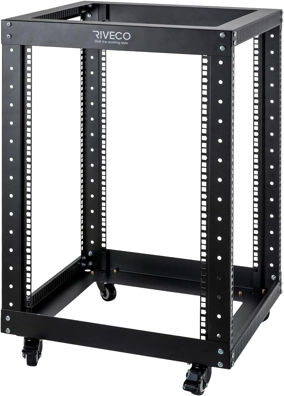 18U 4 Post Open Frame Server Rack with Brake Casters Black Y529885