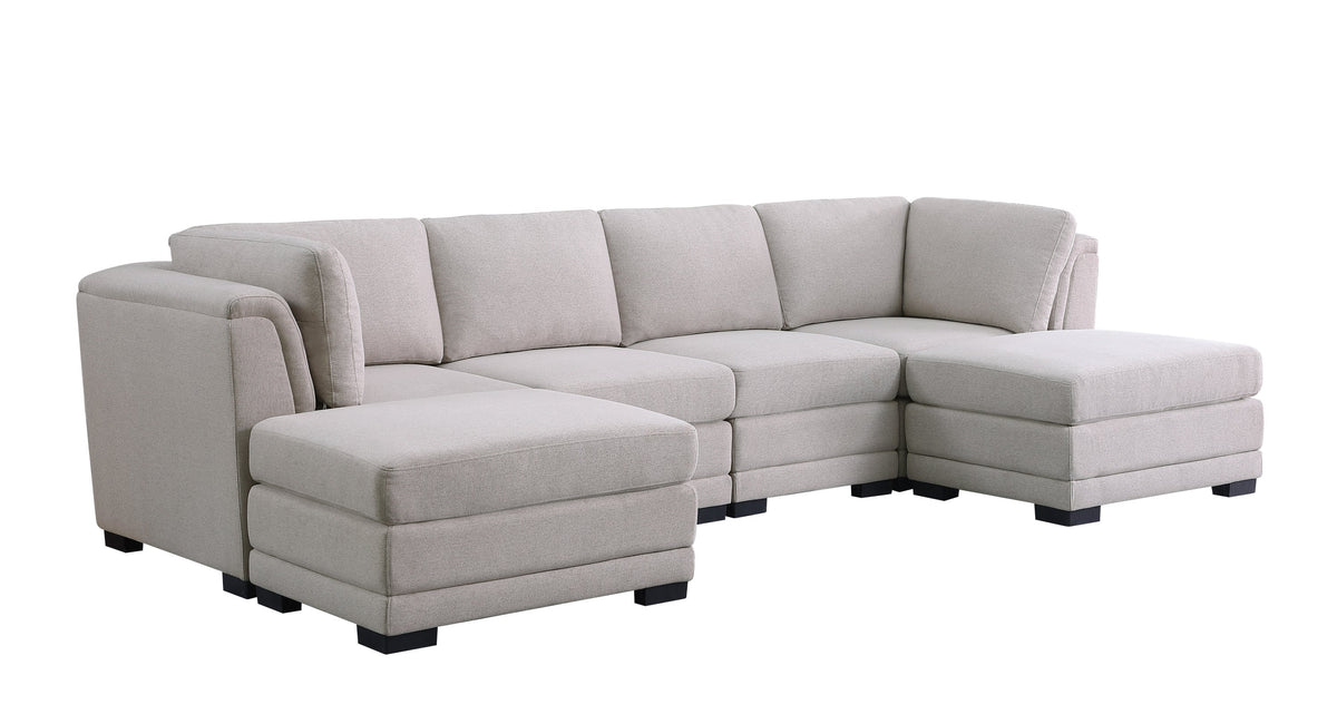 Light Gray Linen Reversible Sectional Sofa with 2 Ottomans B4645