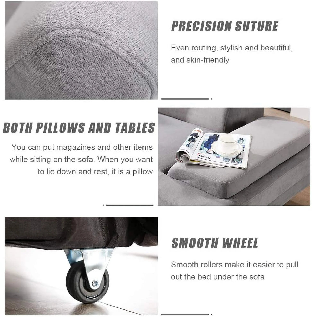 Grey Fabric Corner Sofa Sleeper Bed P682