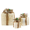 Set of 3 Lighted Cream and Gold Sisal Gift Boxes S5106