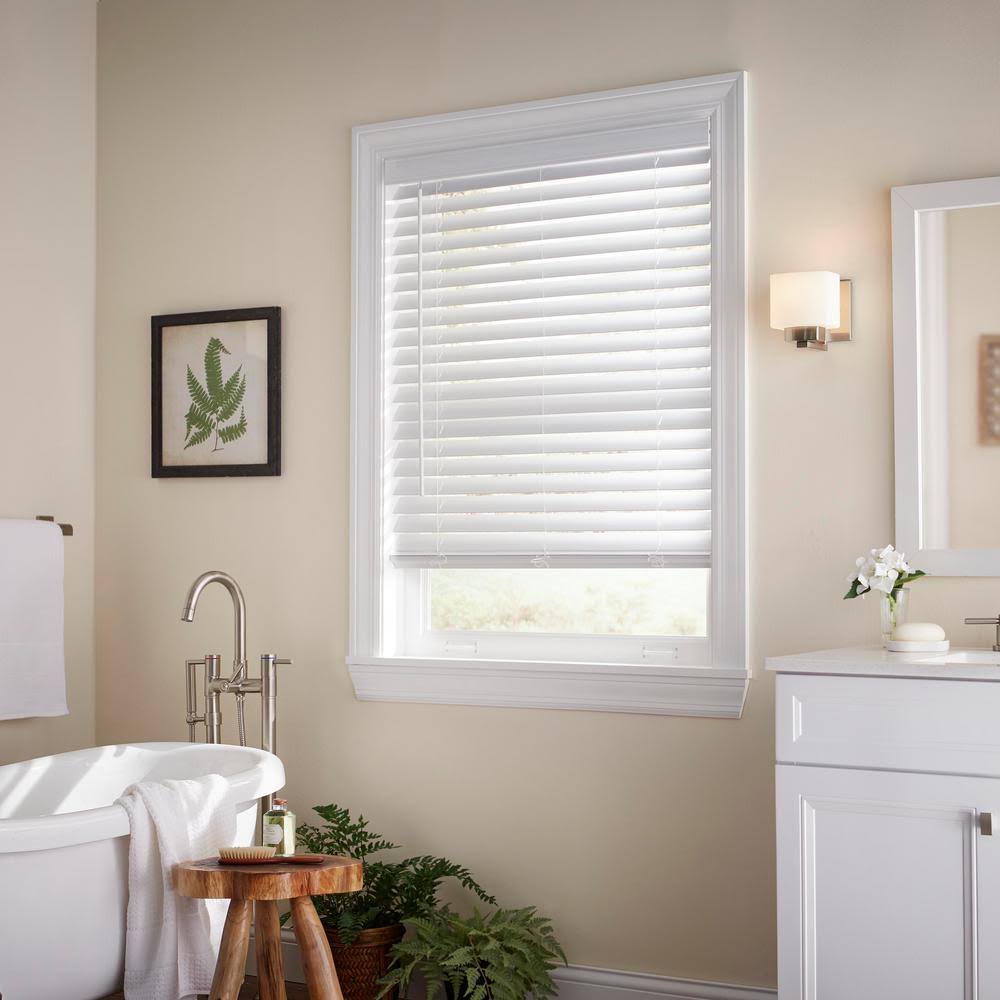 White Cordless Faux Wood Window Shade P502123