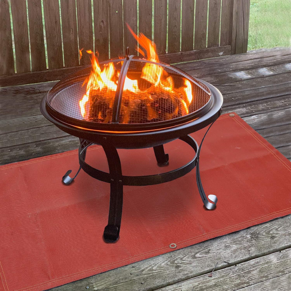 Fireproof Silicone Fire Pit Mat, Washable, 70”×58”, Pack of 2 Y68937