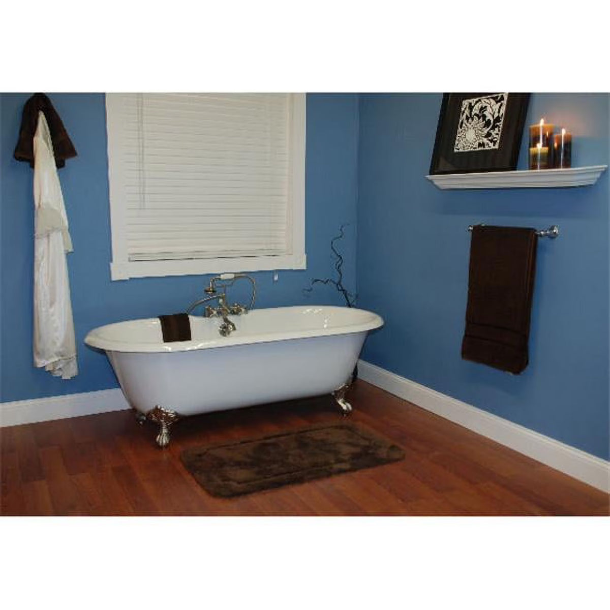 Cast Iron Double Ended Clawfoot Tub with Brushed Nickel Feet C14171
