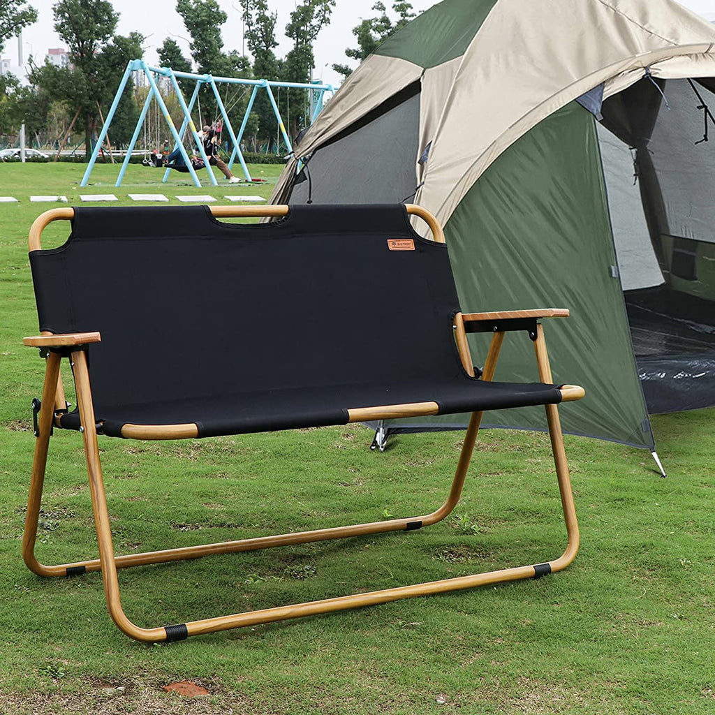 Black 2-Person Outdoor Folding Loveseat Chair F7526