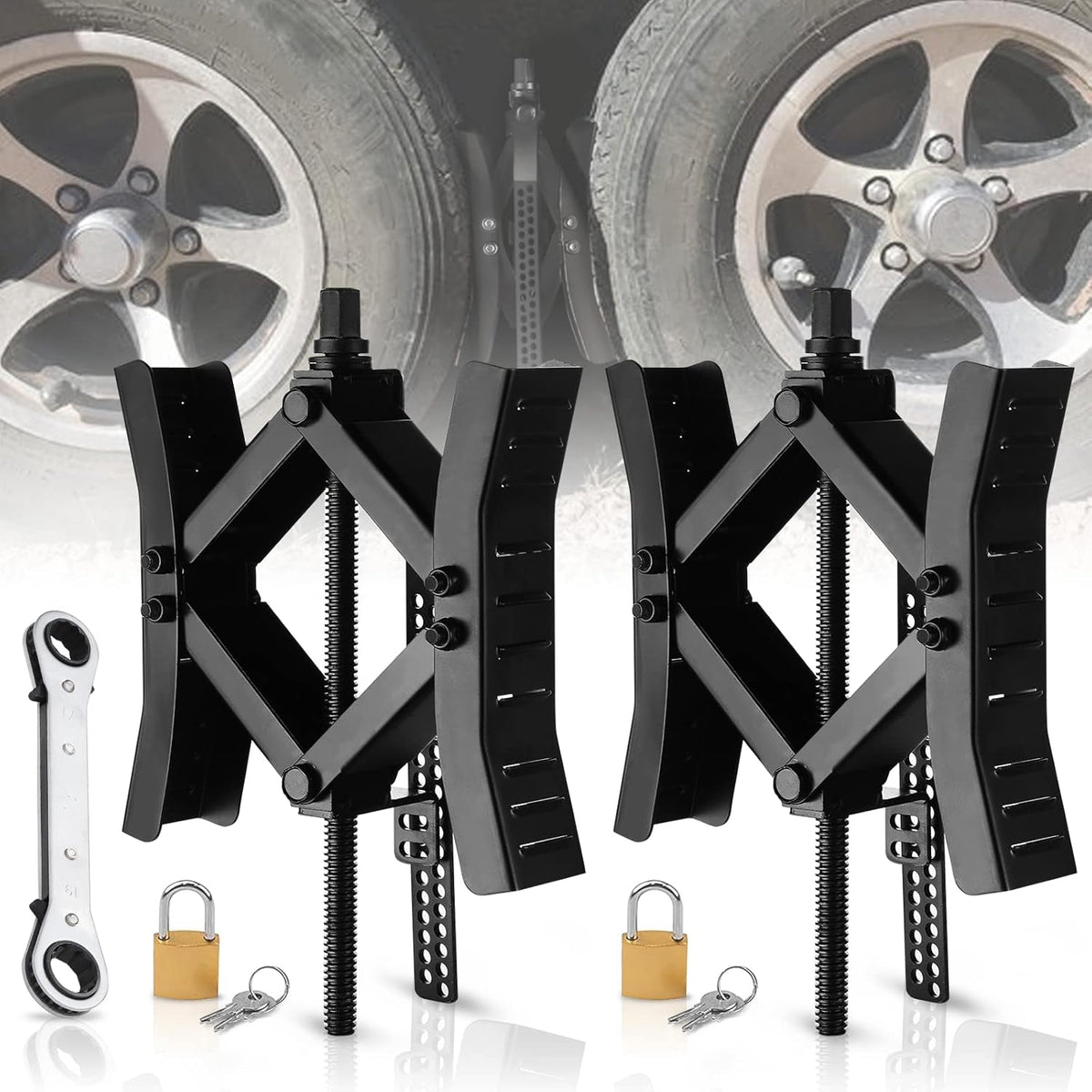 RV Camper Wheel Chock Stabilizer Scissor, 2 Pack Tire Wheel X Chock A688035