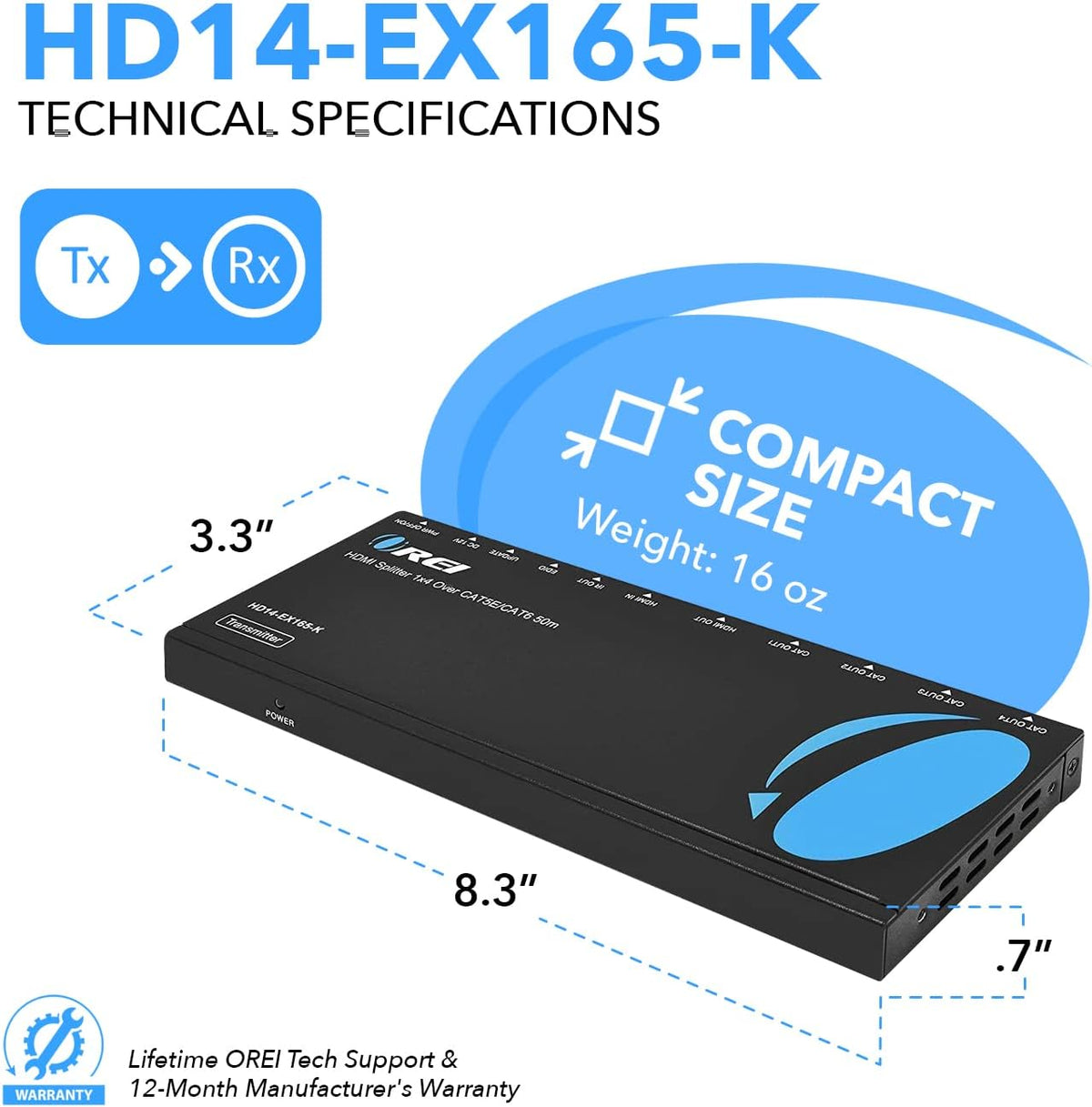 1x4 HDMI Extender Splitter over Single Cable CAT6/7 1080P with IR Remote A224275