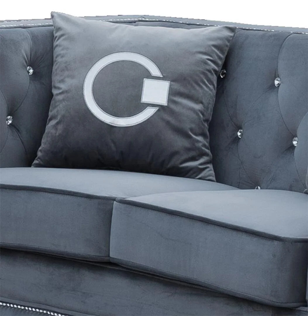 Gray Fabric Sofa & Loveseat Set 2Pcs with Steel Legs S915