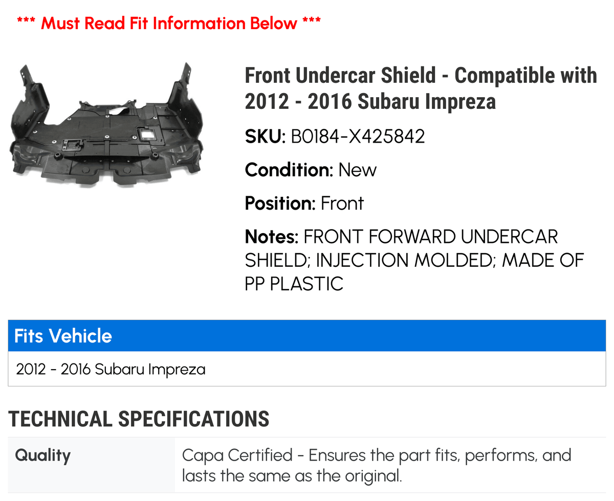 Front Undercar Shield H391066