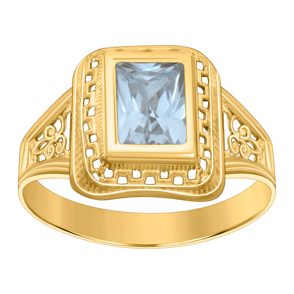 10k Yellow Gold Aqua Emerald Cut CZ Ring J774