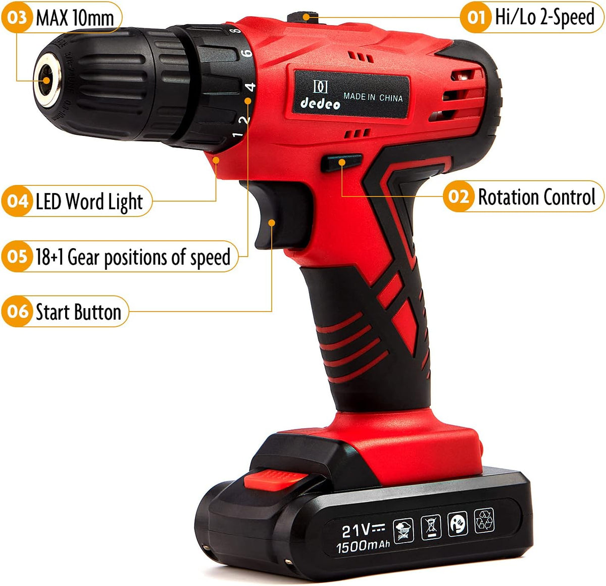 110Pcs Cordless Hammer Drill Tool Kit with 21V Li-Ion Battery & Charger C988726
