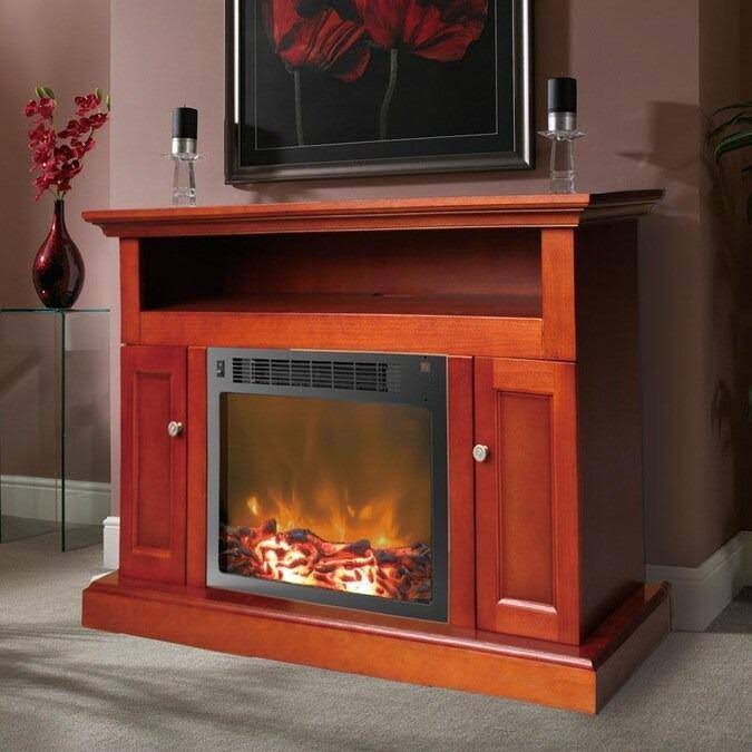 Cherry Electric Fireplace with Entertainment Stand S88098