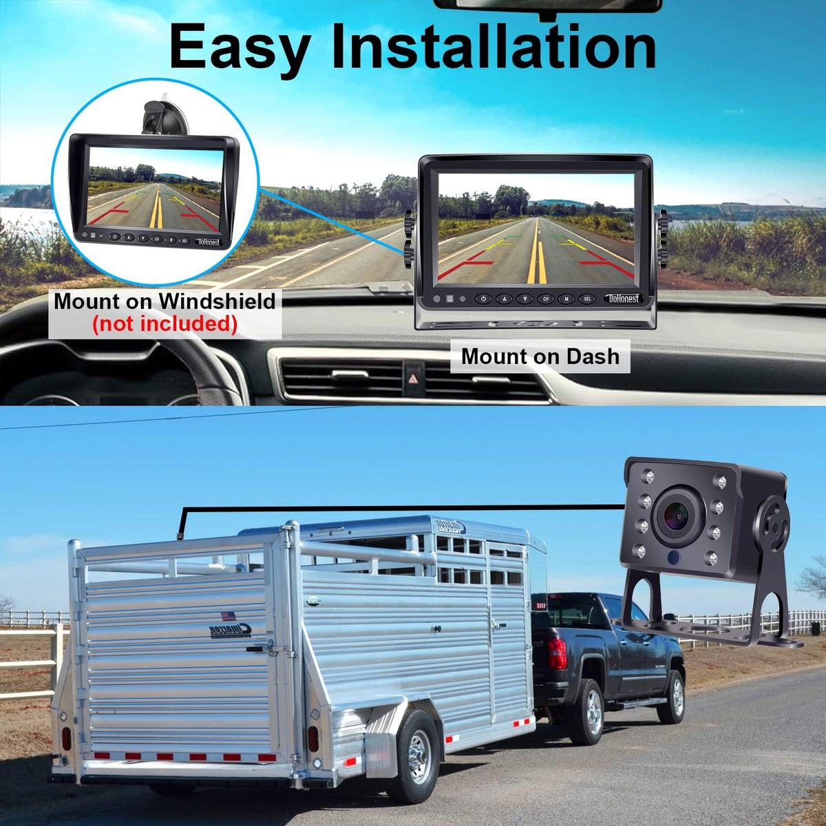 HD 1080P 2 Wired Rear View Camera with 7'' LCD Monitor J363721