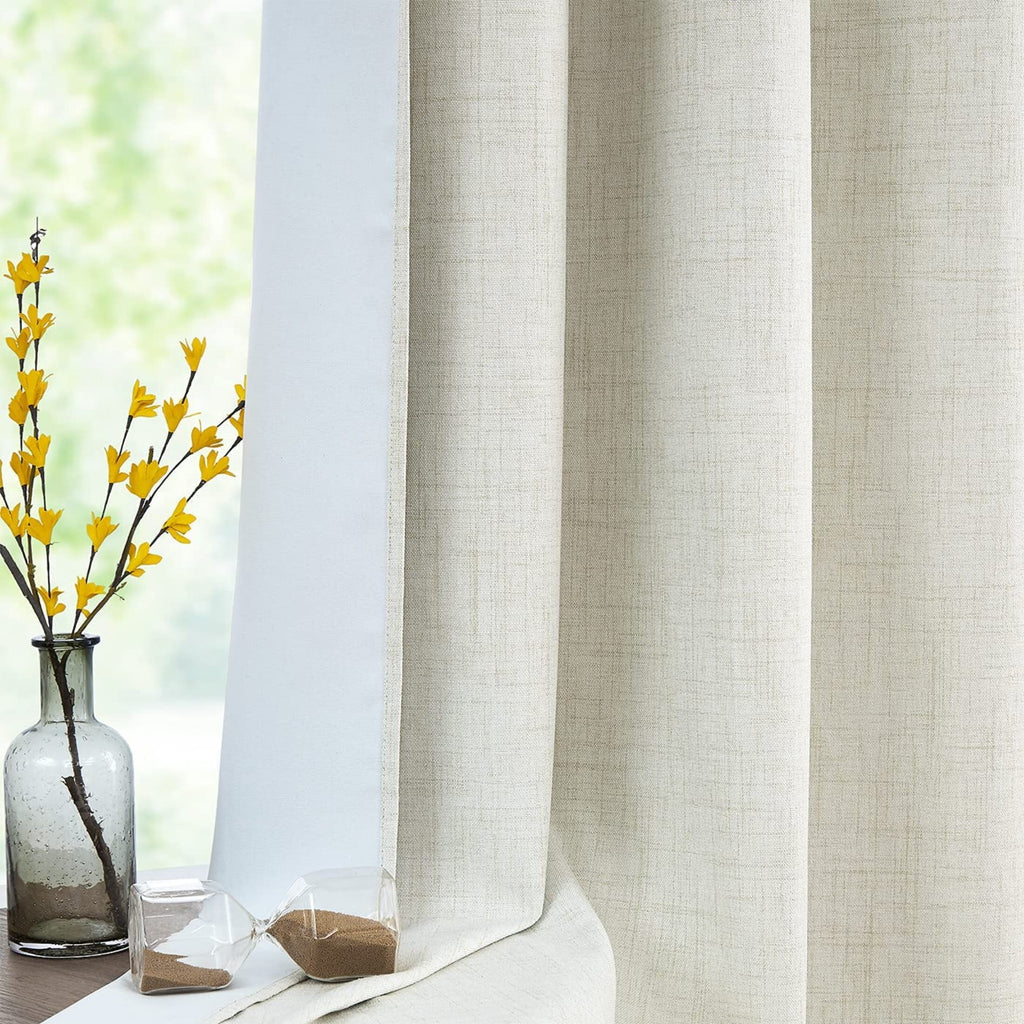 Natural Linen Blackout Curtains 84"Lx52"W Ivory Grommet Top, 2 E589142