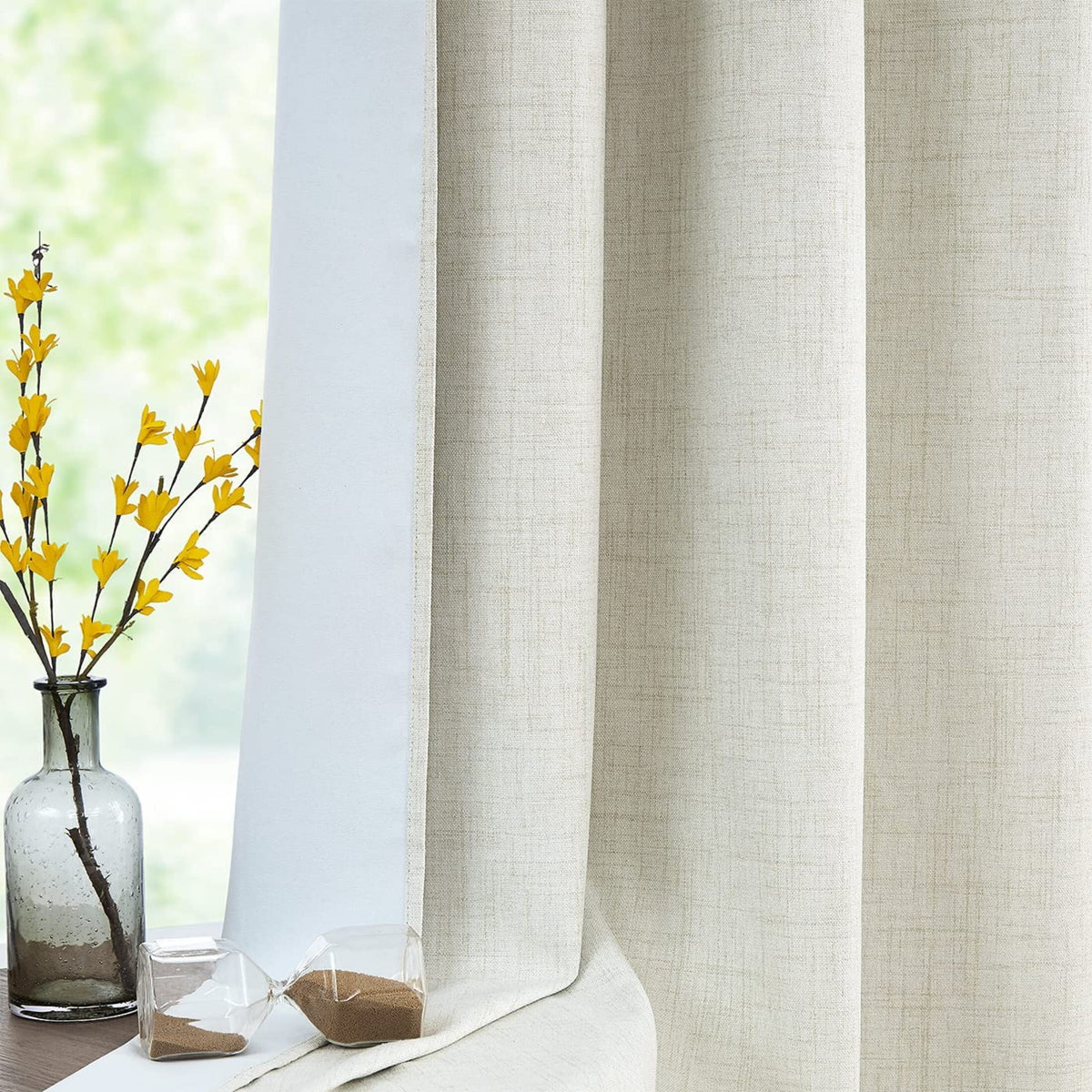 Natural Linen Blackout Curtains 84"Lx52"W Ivory Grommet Top, 2 E589142