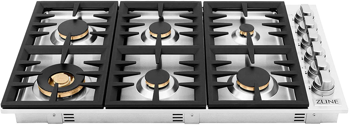 36 in. Dropin Cooktop with 6 Gas Brass Burners M1068