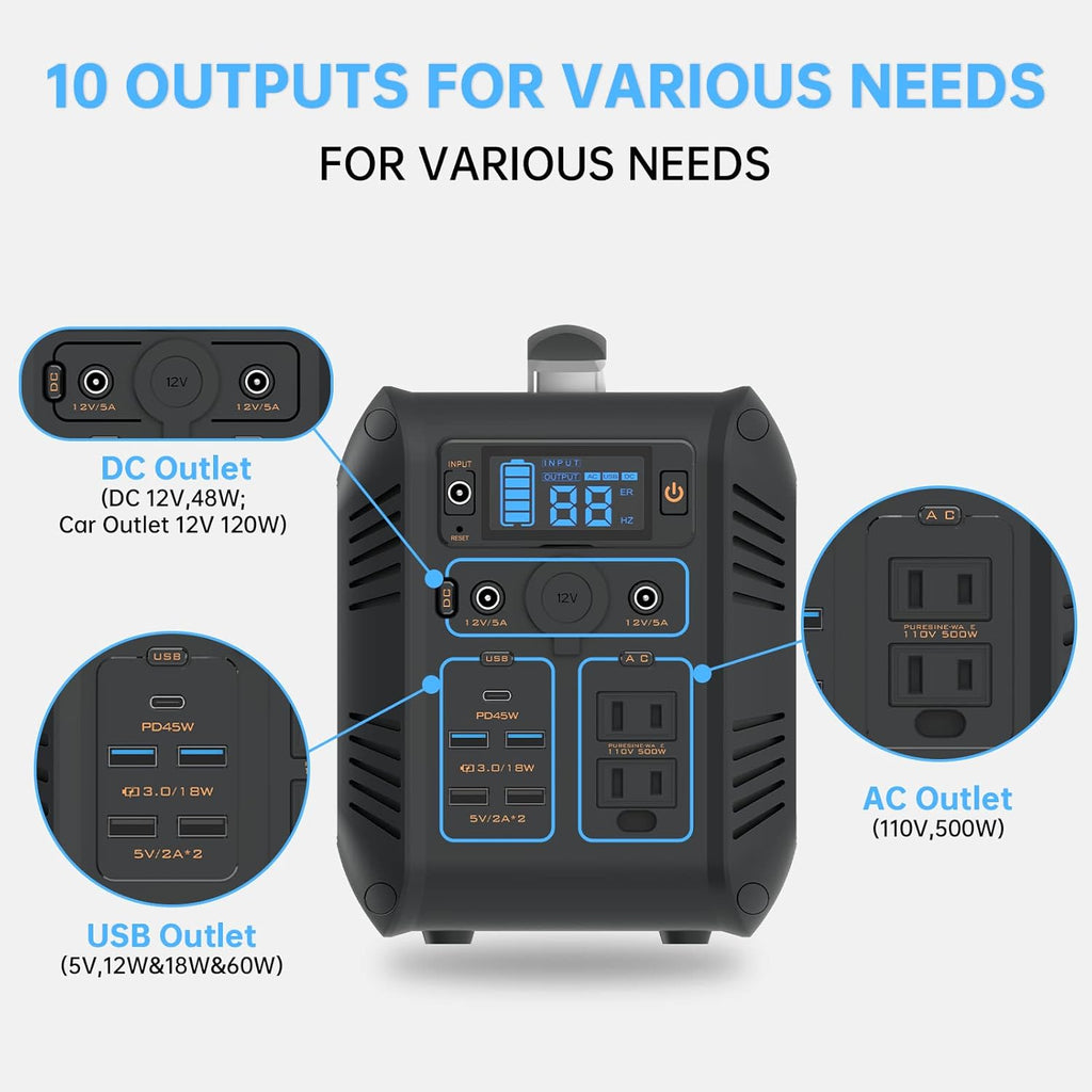 614Wh LiFePO4 Power Station with PD 60W USB-C, 110V Pure Sine Wave AC Outlets U6741