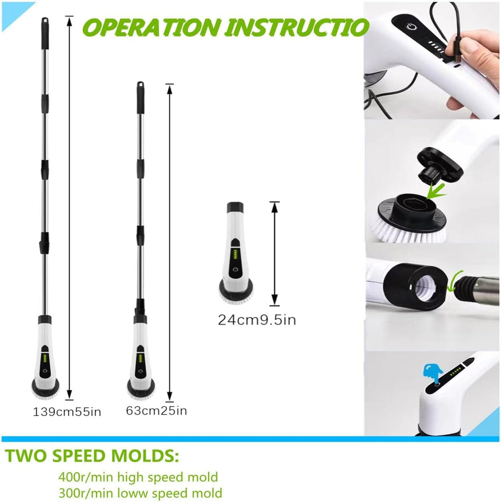 Electric Spin Scrubber Rechargeable Cordless 7 in 1 Handle Scrubber O836509