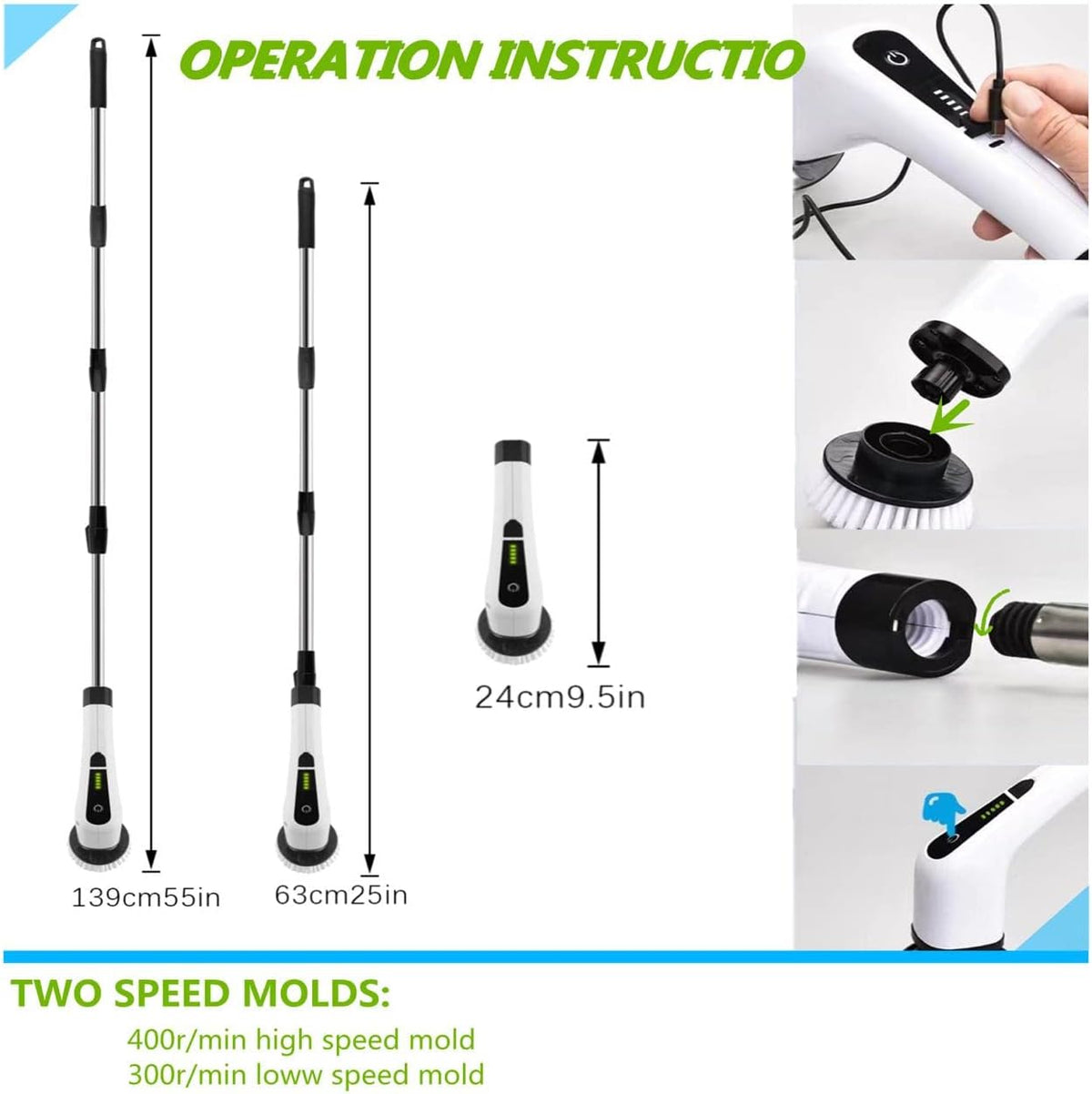 Electric Spin Scrubber Rechargeable Cordless 7 in 1 Handle Scrubber O836509
