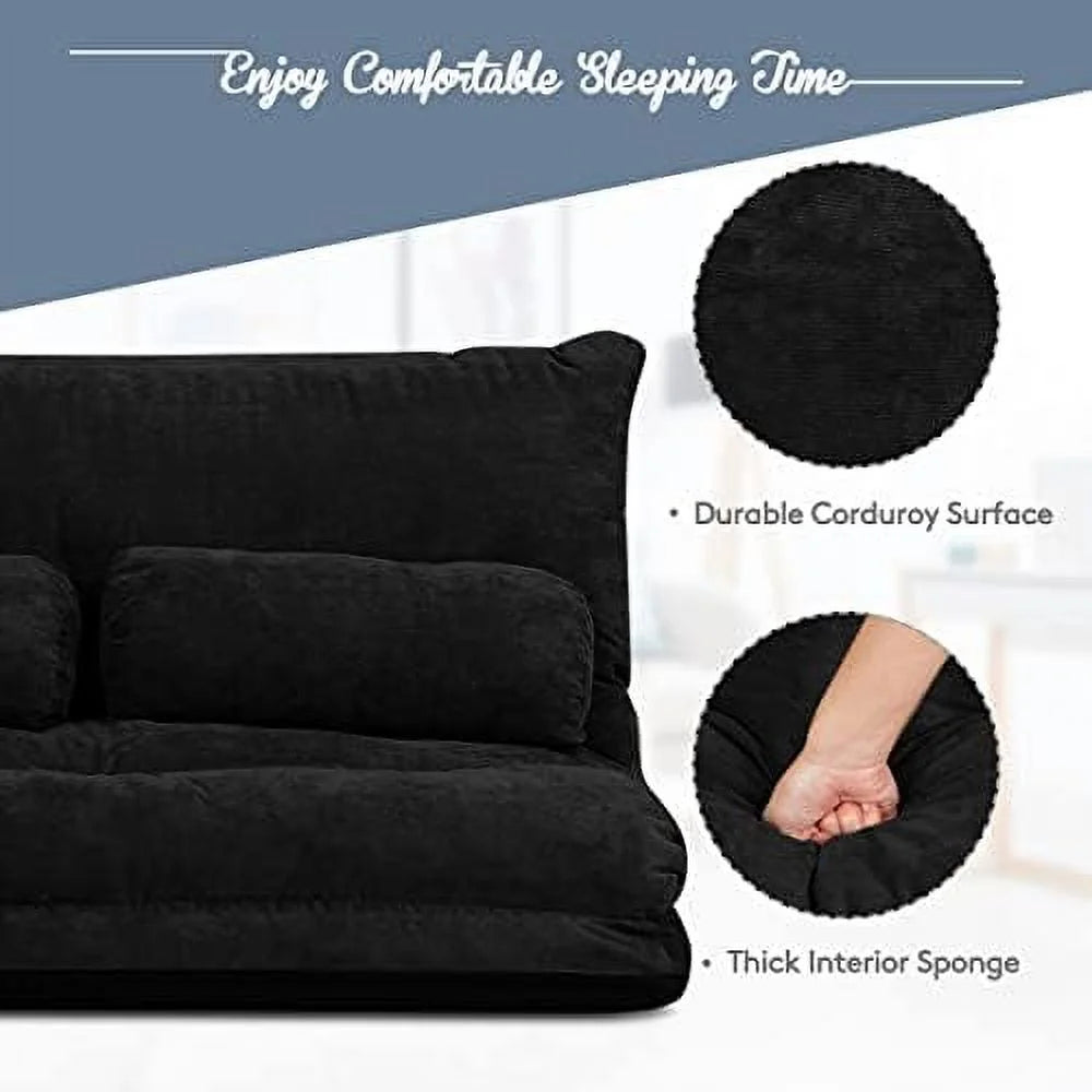 Beige 6-Position Adjustable Suede Floor Sofa Sleeper Bed I777473