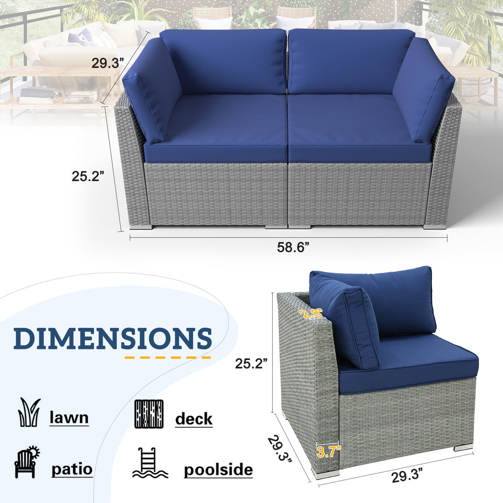 2 Piece Outdoor Wicker Loveseat with Removable Cushions K397