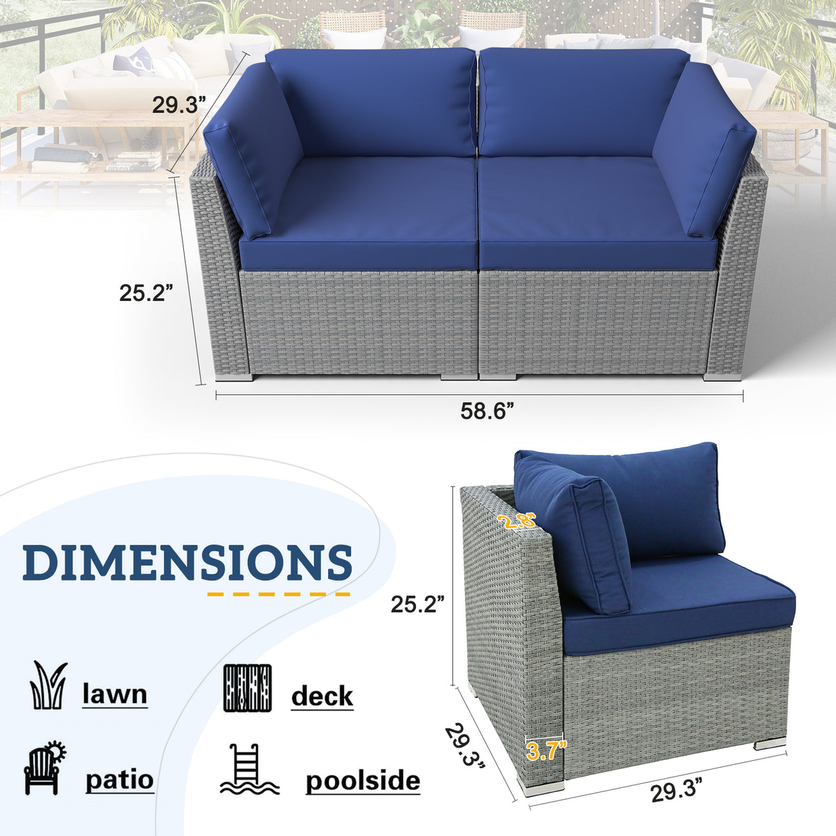 2 Piece Outdoor Wicker Loveseat with Removable Cushions K397