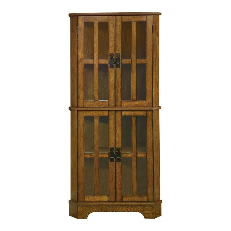Brown Corner Curio Cabinet with Windowpane Style Door Fronts B512123