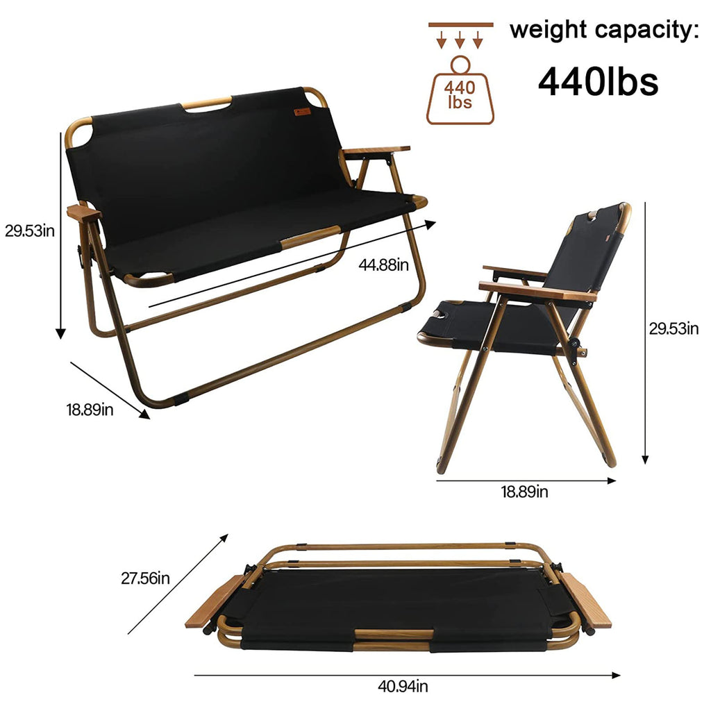 Black 2-Person Outdoor Folding Loveseat Chair F7526