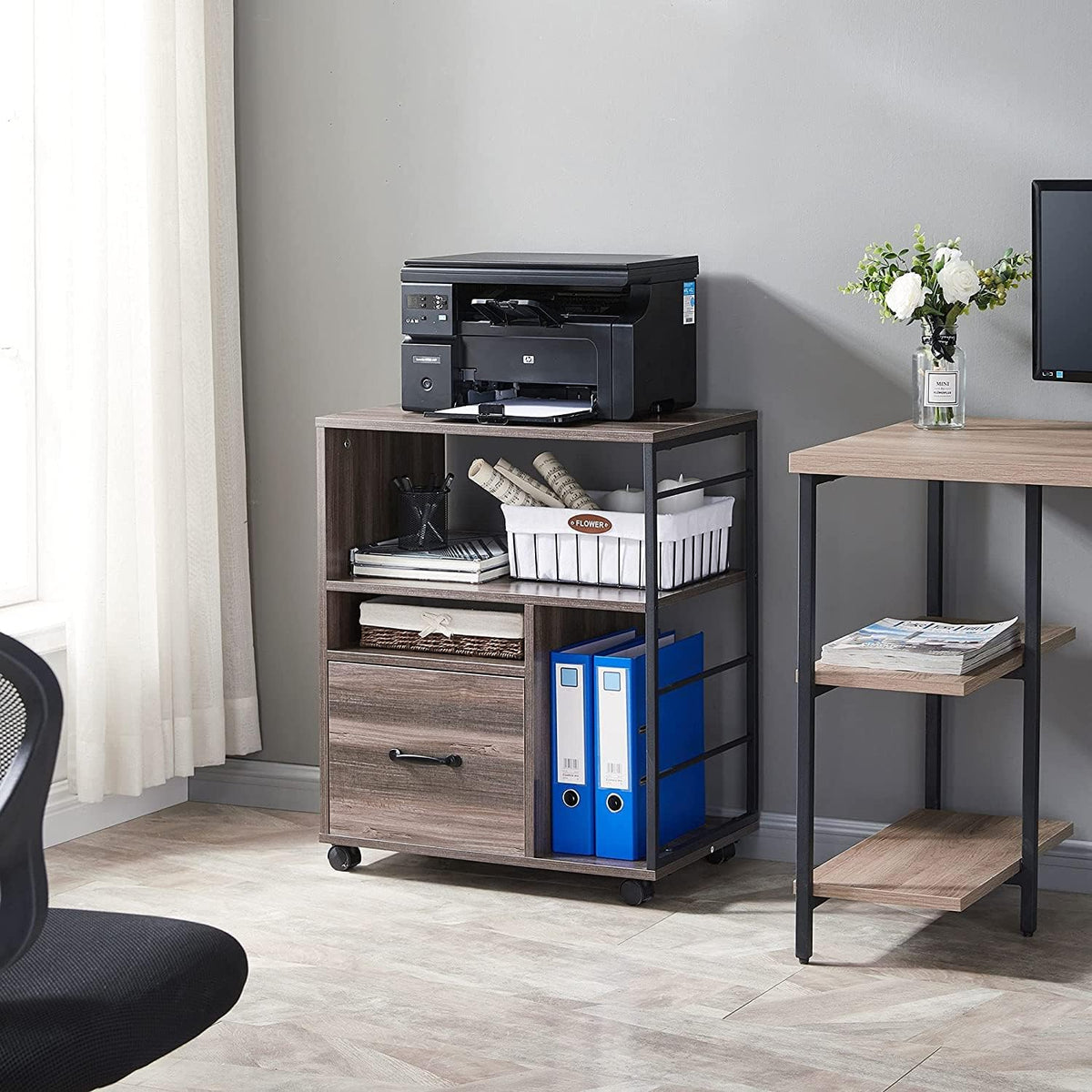 Retro Grey Mobile File Cabinet with Drawer R7484