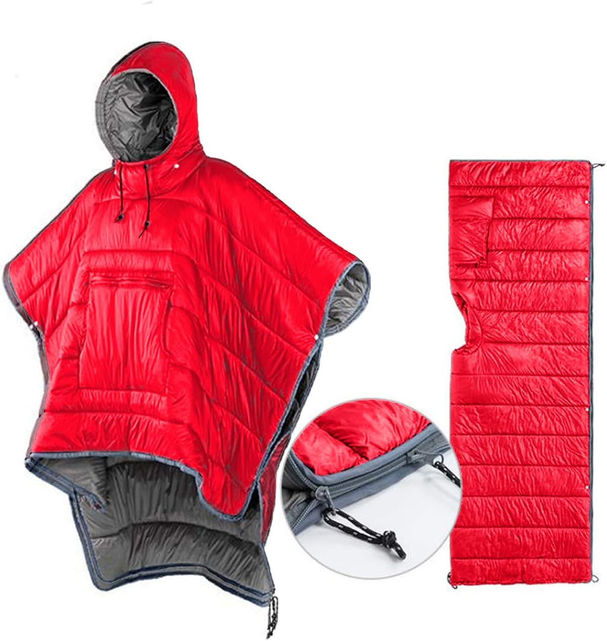 Thermal Poncho Wearable Hooded Blanket Sleeping Bag Cloak with Stuff Sack T130115