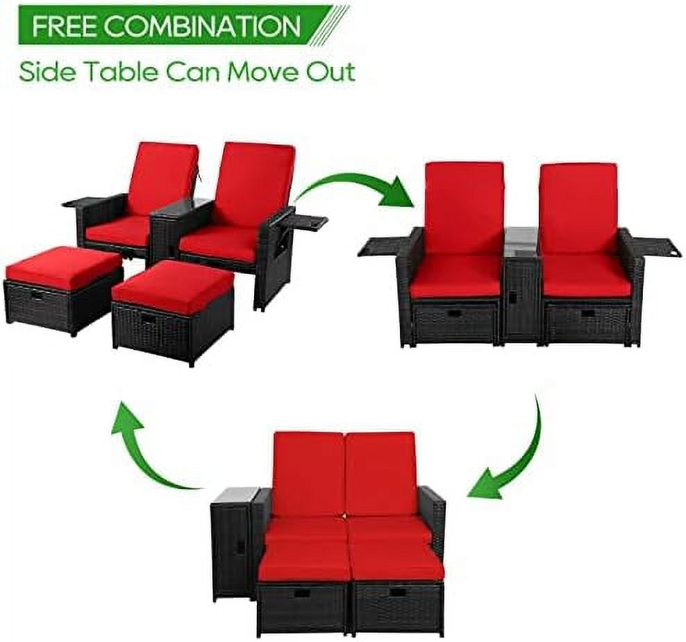 Outdoor Rattan Loveseat with Ottoman Footrest X14645